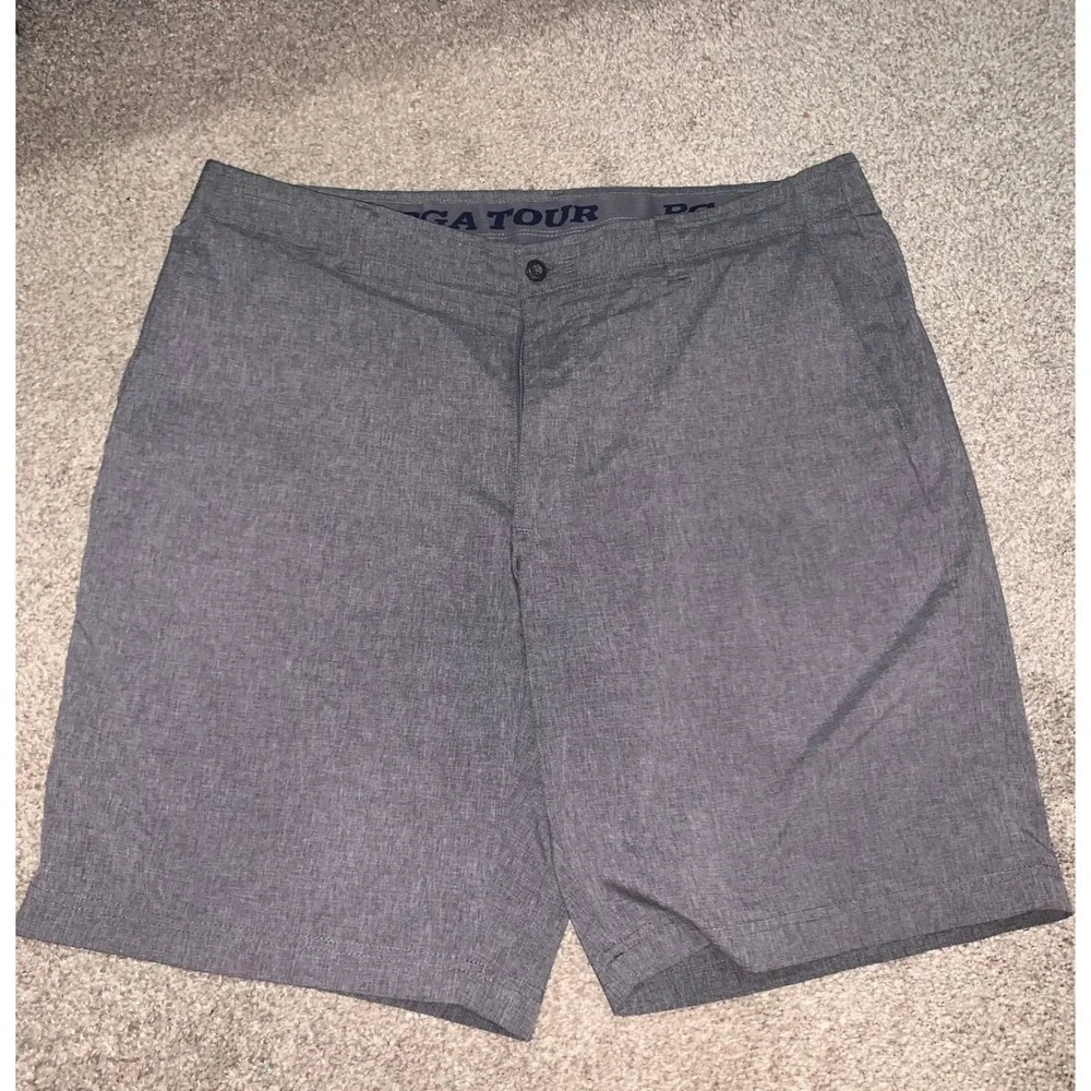 PGA Tour Mens Gray Heather Golf Shorts Size 38 Performance Stretch Flat Front